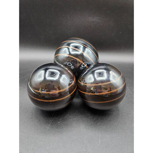 Japanese Zen Sphere Tranquility Balls set of 3 Orbs Vintage Glazed Garden Brown - Picture 2 of 3